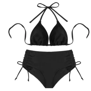 Letni komplet bikini wiązany na szyi z odkrytymi plecami Czarny