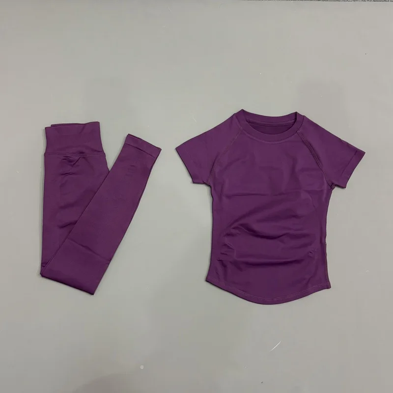 Dwuczęściowy letni komplet damski: T-shirt i spodnie z wysokim stanem Błękitny