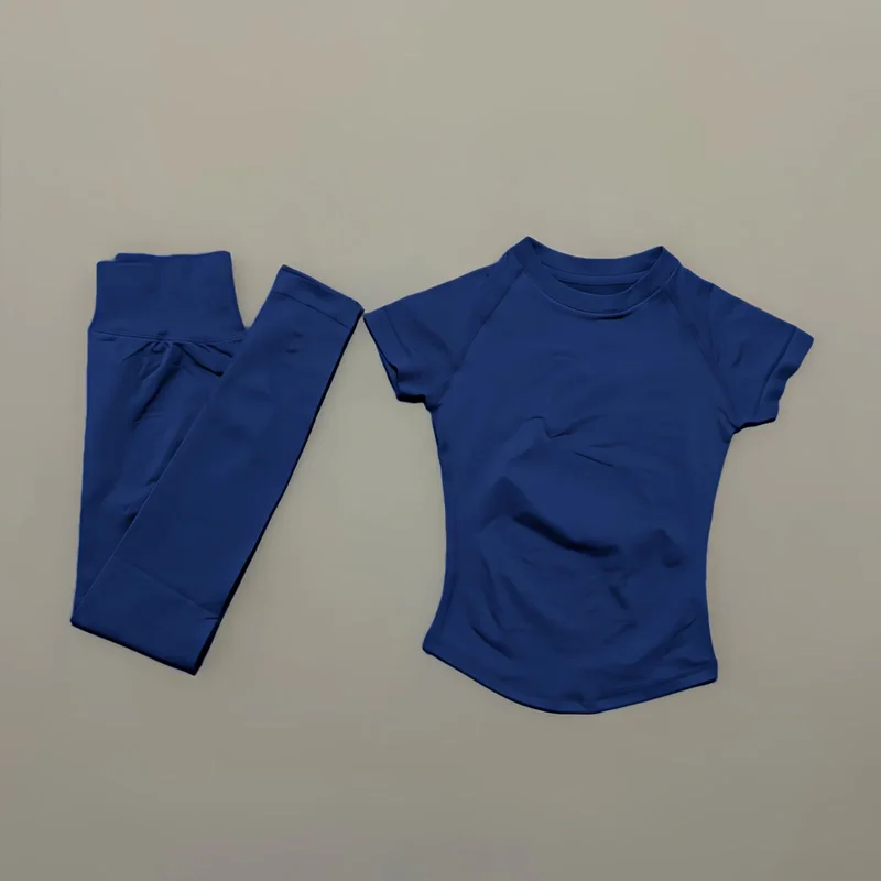 Dwuczęściowy letni komplet damski: T-shirt i spodnie z wysokim stanem Cherry