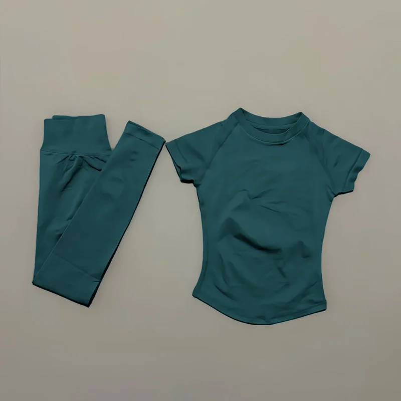 Dwuczęściowy letni komplet damski: T-shirt i spodnie z wysokim stanem Ciemny szary