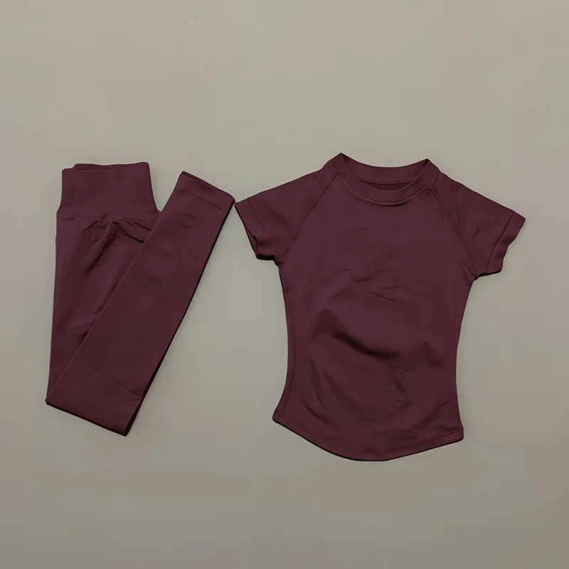 Dwuczęściowy letni komplet damski: T-shirt i spodnie z wysokim stanem Jasnożółty