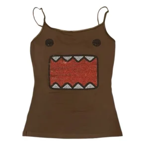 Letni top damski z cyrkoniami w stylu Harajuku Brązowy