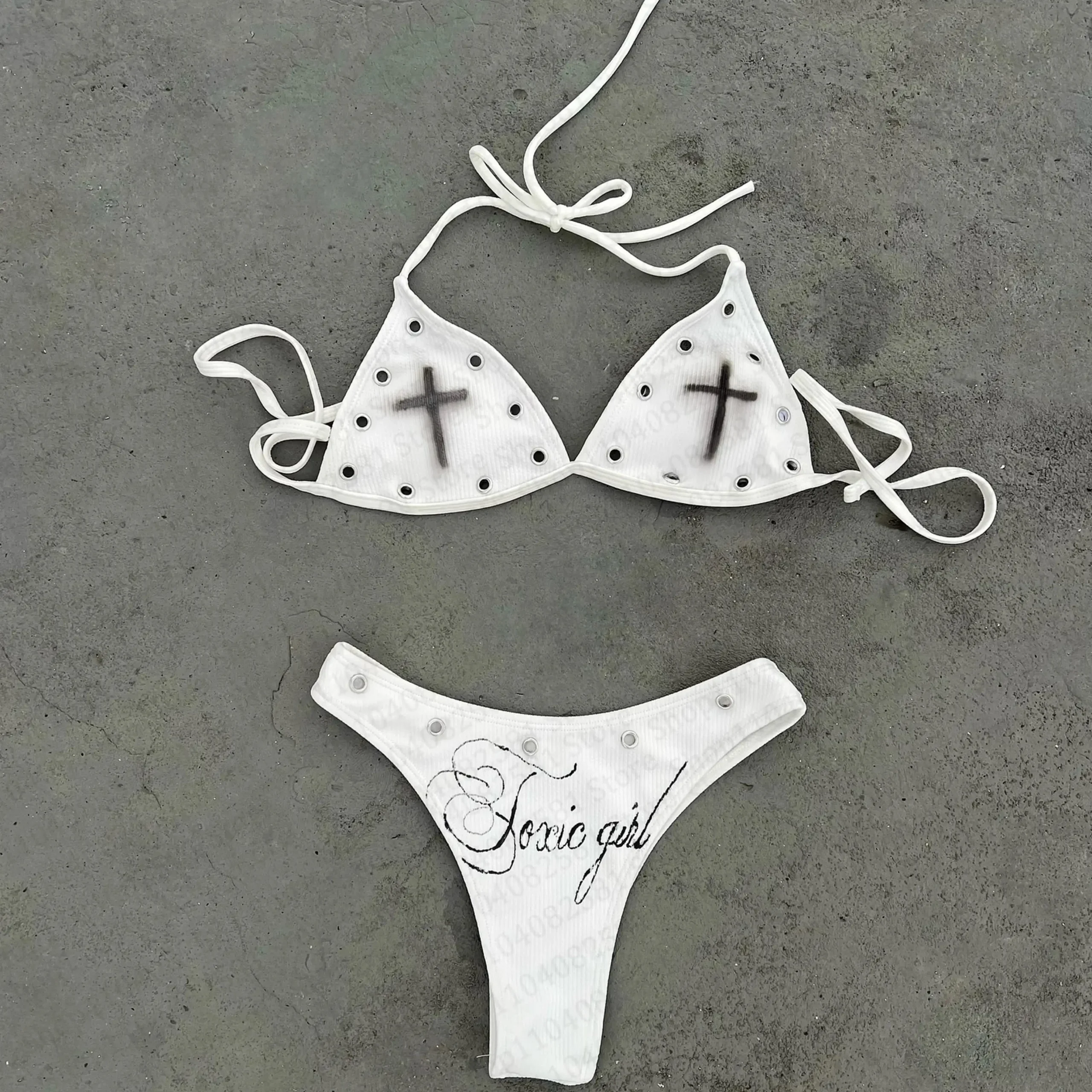 Letni zestaw bikini wiązany na szyję w stylu retro Czarny