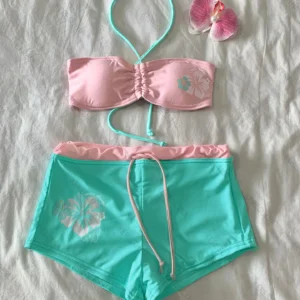 Letni zestaw bikini wiązany na szyję w stylu retro Niebieski