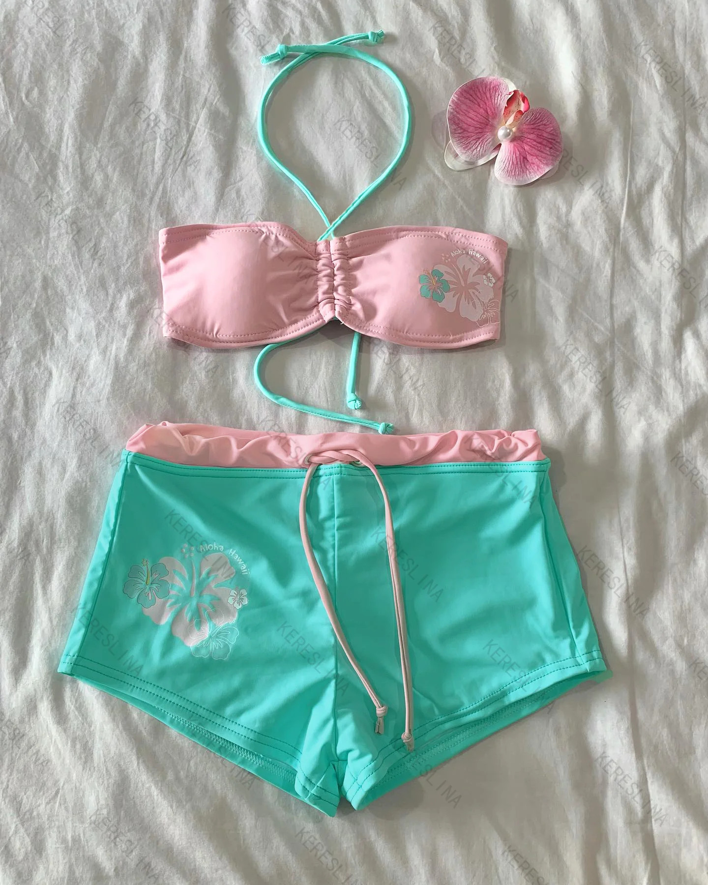 Letni zestaw bikini wiązany na szyję w stylu retro Niebieski