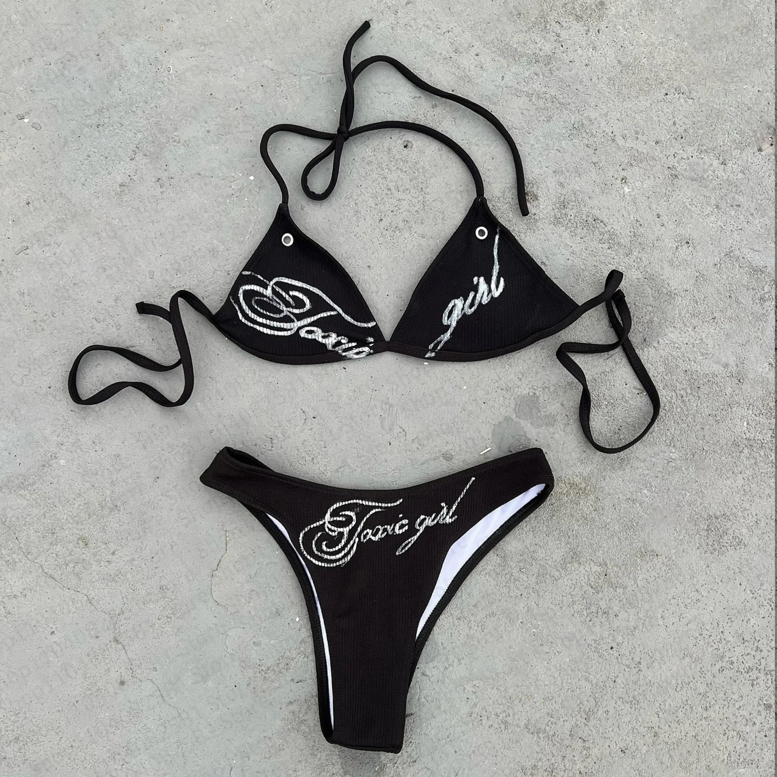Letni zestaw bikini wiązany na szyję w stylu retro Szary