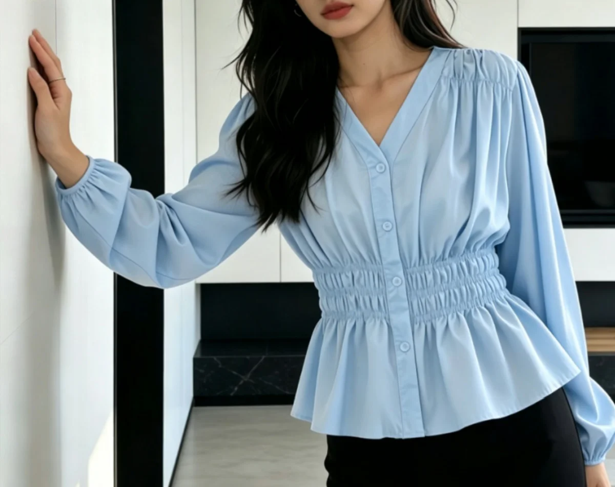 Letnia bluzka plus size z elastyczną talią styl francuski Owocowa zielona