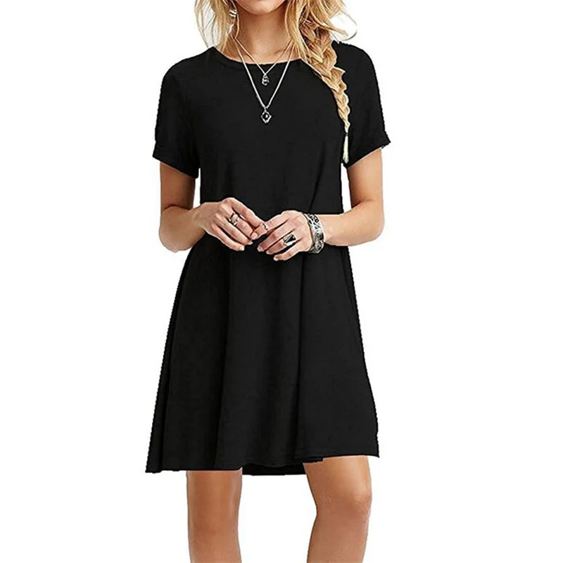 Letnia mini sukienka boho z krótkim rękawem i krojem trapezowym Czarny