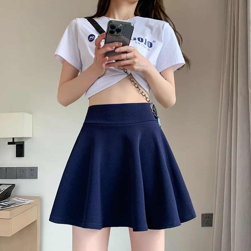 Letnia plisowana mini spódniczka w stylu koreańskim Ciemnoniebieski