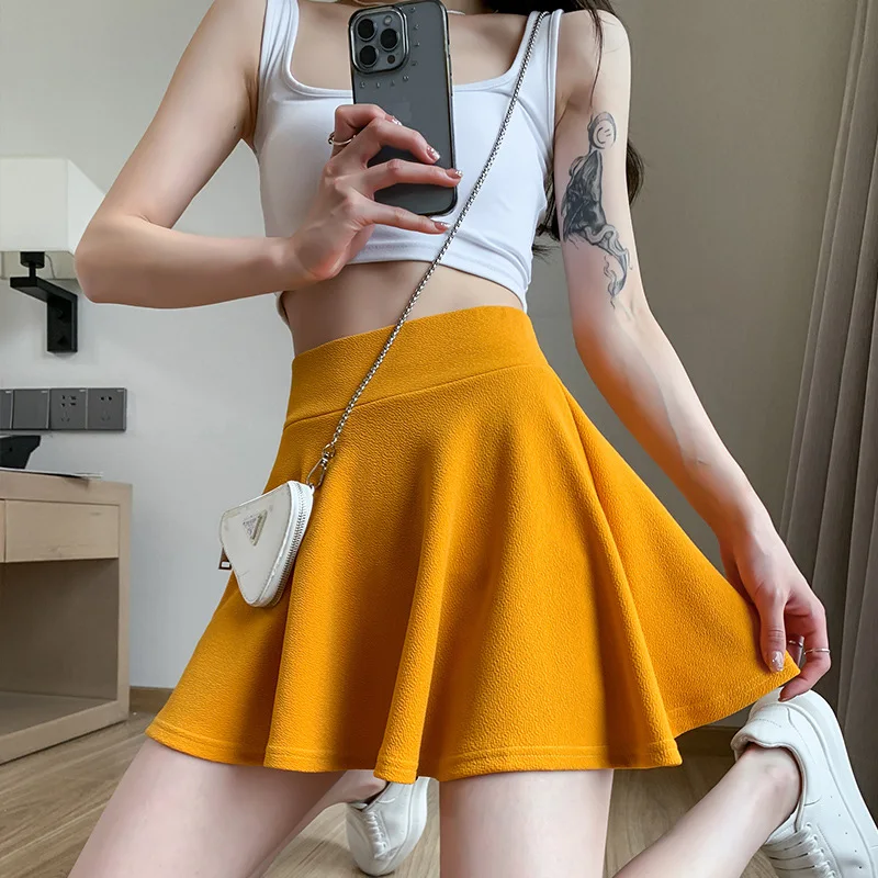 Letnia plisowana mini spódniczka w stylu koreańskim Żółty