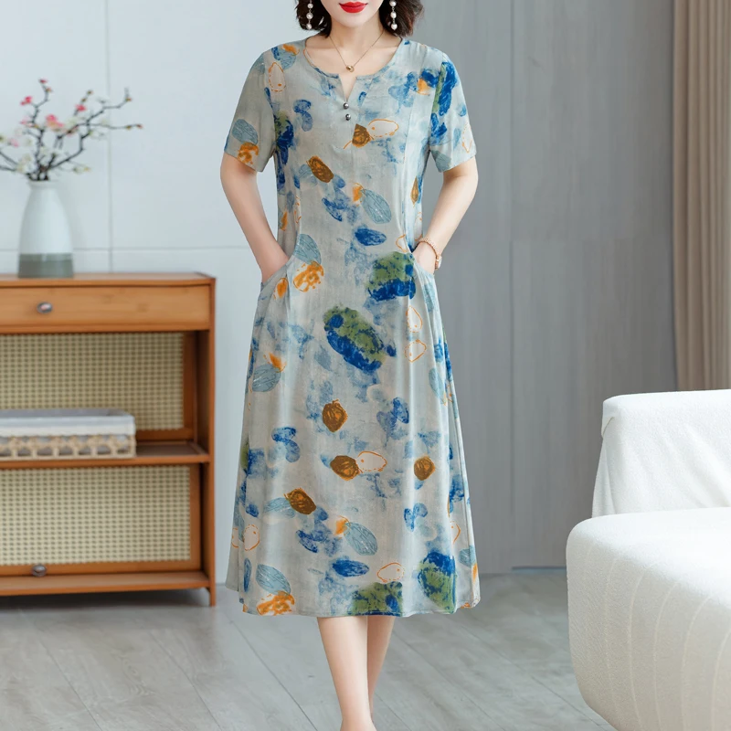 Letnia sukienka boho plus size z krótkim rękawem Wielo