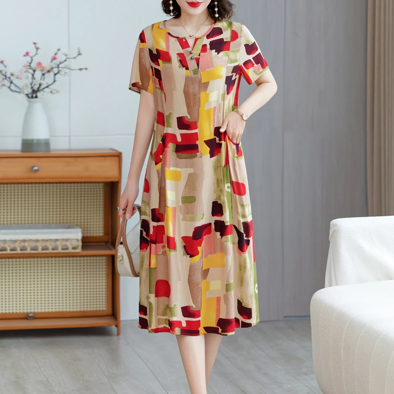 Letnia sukienka boho plus size z krótkim rękawem żółty
