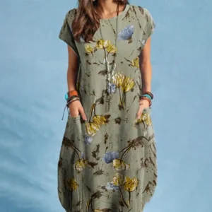 Letnia sukienka boho w kwiaty ZANZEA z kieszeniami Szary
