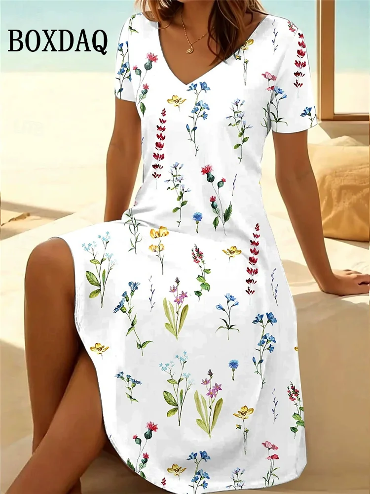 Letnia sukienka w kwiaty z dekoltem V plus size do 6XL Czarny
