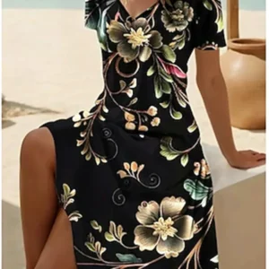 Letnia sukienka w kwiaty z dekoltem V plus size do 6XL Złoto