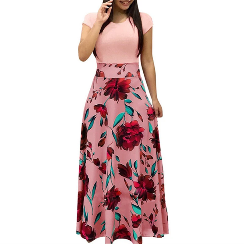 Letnia sukienka maxi w kwiaty boho z wysokim stanem 5XL Czarny