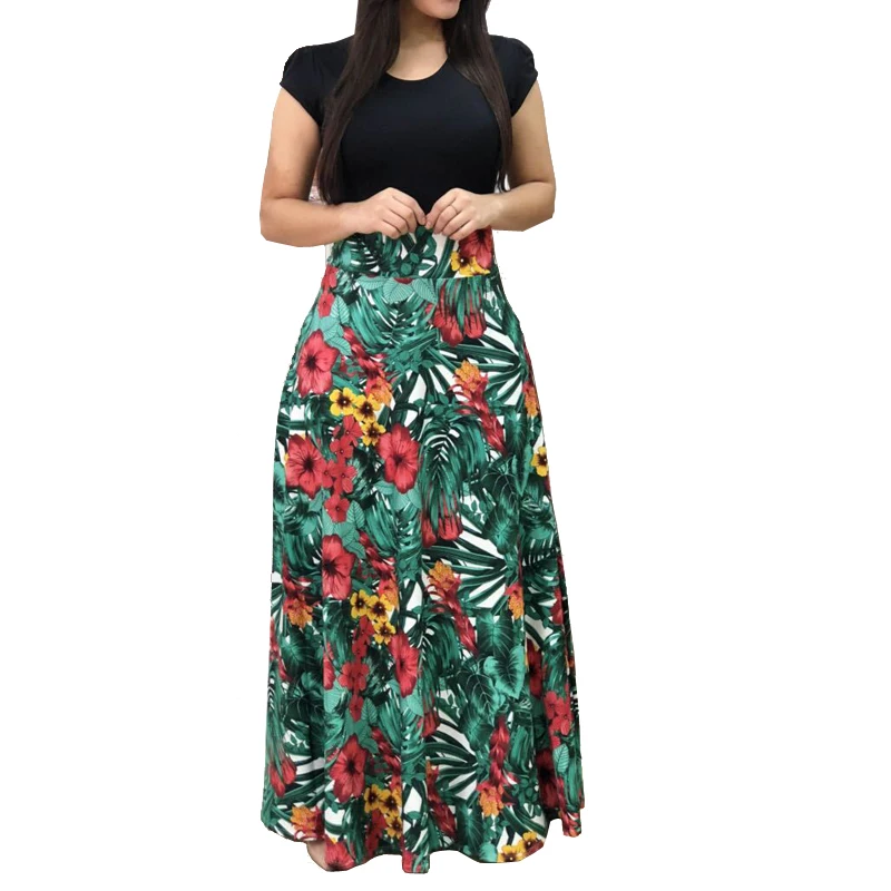 Letnia sukienka maxi w kwiaty boho z wysokim stanem 5XL Szary