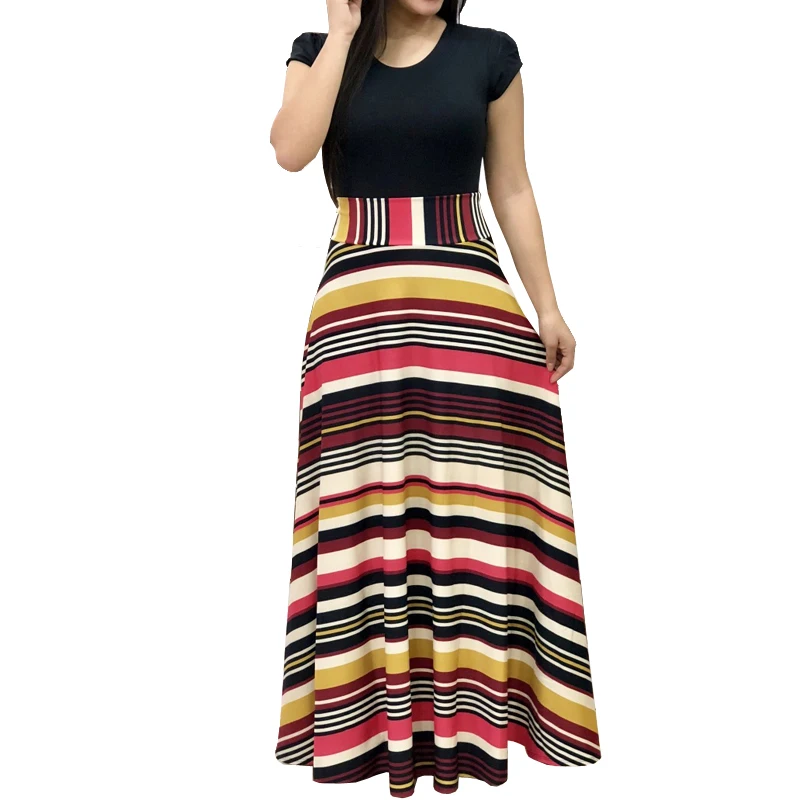 Letnia sukienka maxi w kwiaty boho z wysokim stanem 5XL Złoto