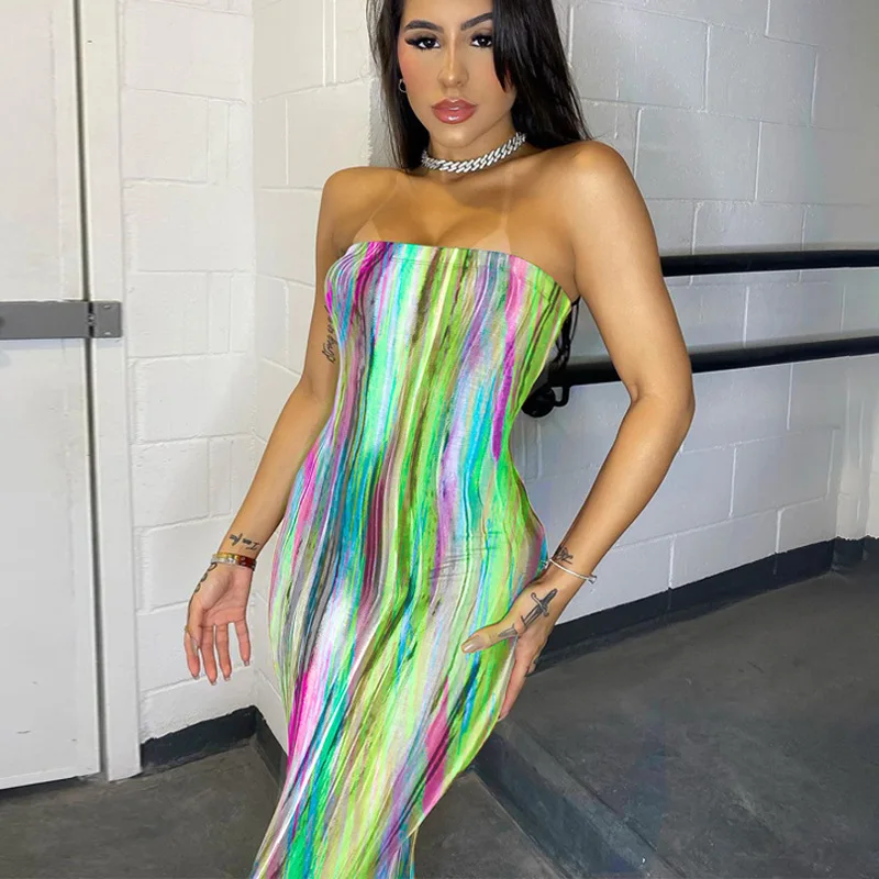 Letnia sukienka tie dye z odkrytymi ramionami Zielony