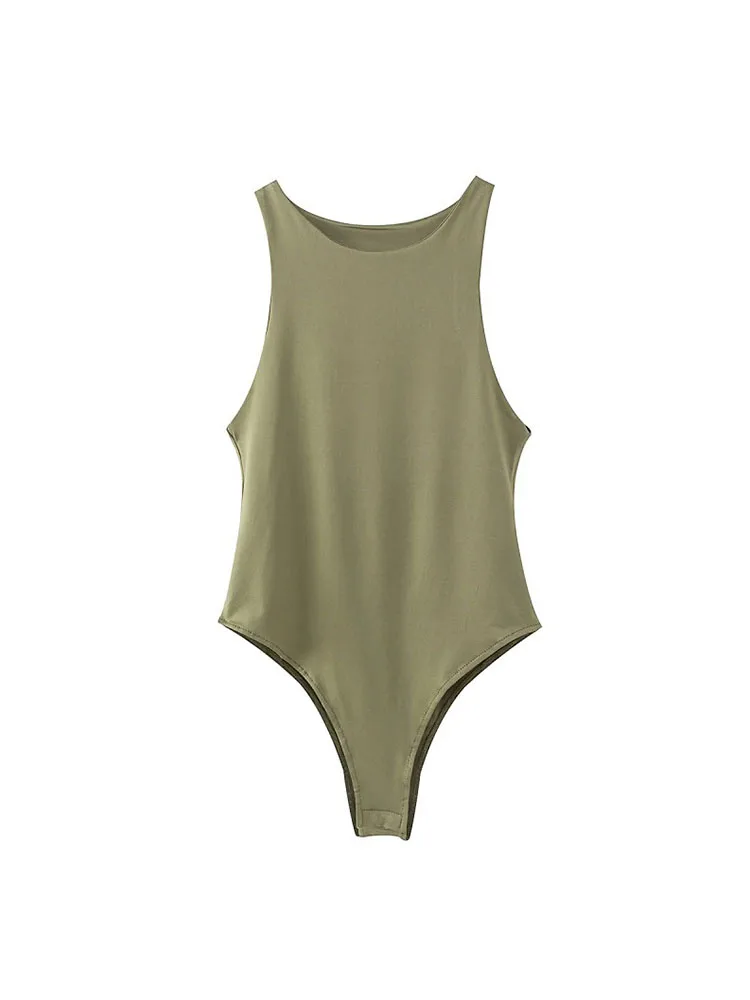 Letnie body bodycon bez rękawów Armygreen