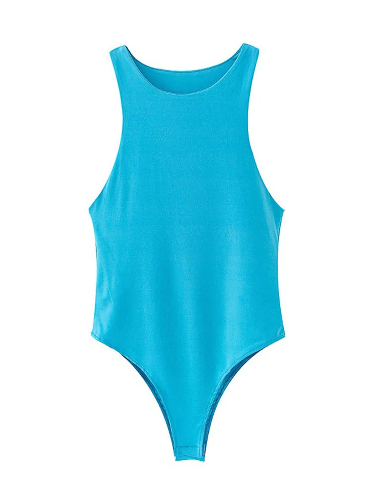 Letnie body bodycon bez rękawów Niebieski