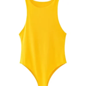 Letnie body bodycon bez rękawów żółty