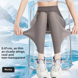 Letnie legginsy damskie z ochroną UV jedwabiste na jogę Beżowy