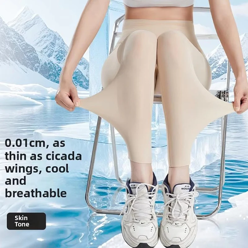 Letnie legginsy damskie z ochroną UV jedwabiste na jogę Czarny