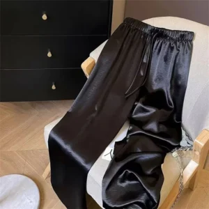 Damskie letnie spodnie szerokie nogawki do biura Czarny
