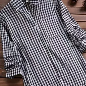 Lniana koszula w kratę plus size z dekoltem V Naturalny