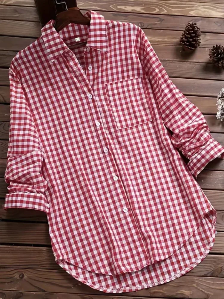 Lniana koszula w kratę plus size z dekoltem V świecący żółty