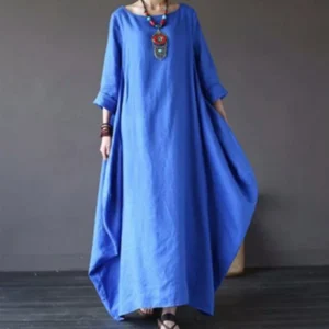 Lniana sukienka boho z długim rękawem w stylu vintage Fioletowy