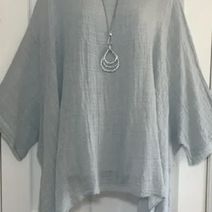 Lniany T-shirt damski oversize z rękawem nietoperz Beżowy