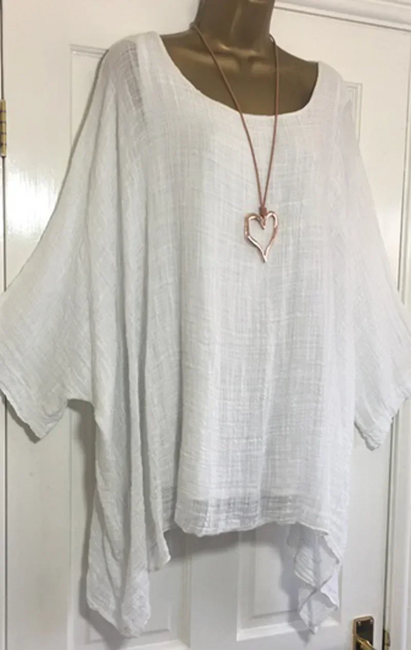 Lniany T-shirt damski oversize z rękawem nietoperz Czarny
