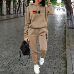 Luksusowy dres damski streetwear — bluza z kapturem i spodnie Armijna zieleń