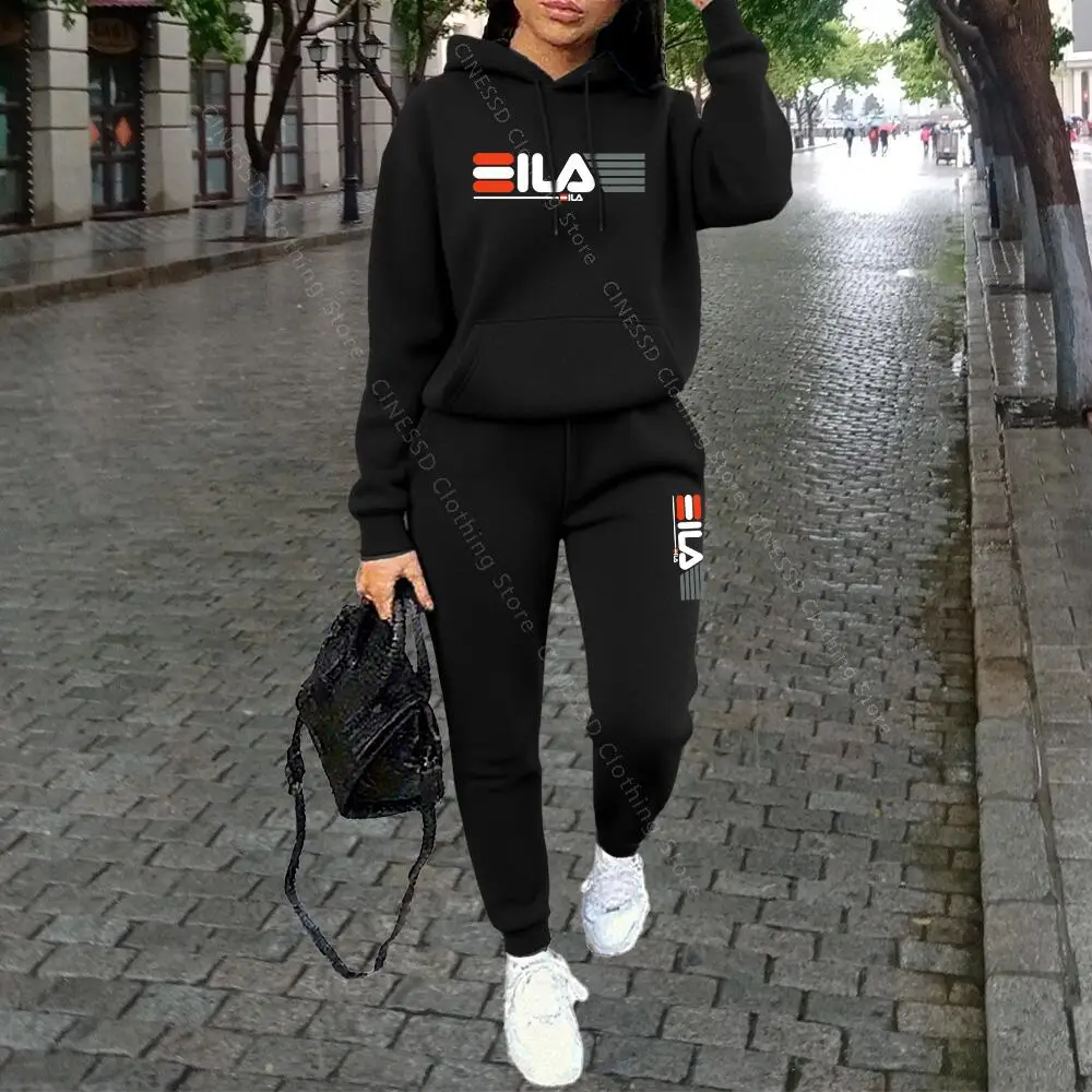 Luksusowy dres damski streetwear — bluza z kapturem i spodnie Beżowy