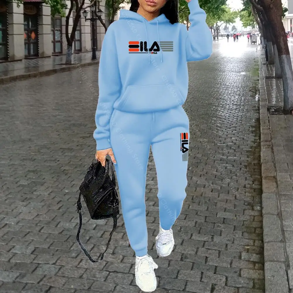 Luksusowy dres damski streetwear — bluza z kapturem i spodnie Biały