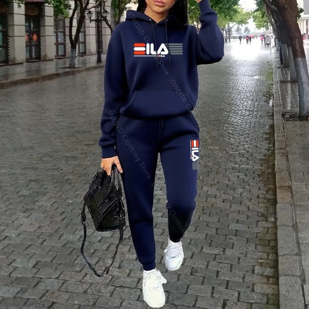 Luksusowy dres damski streetwear — bluza z kapturem i spodnie Czarny