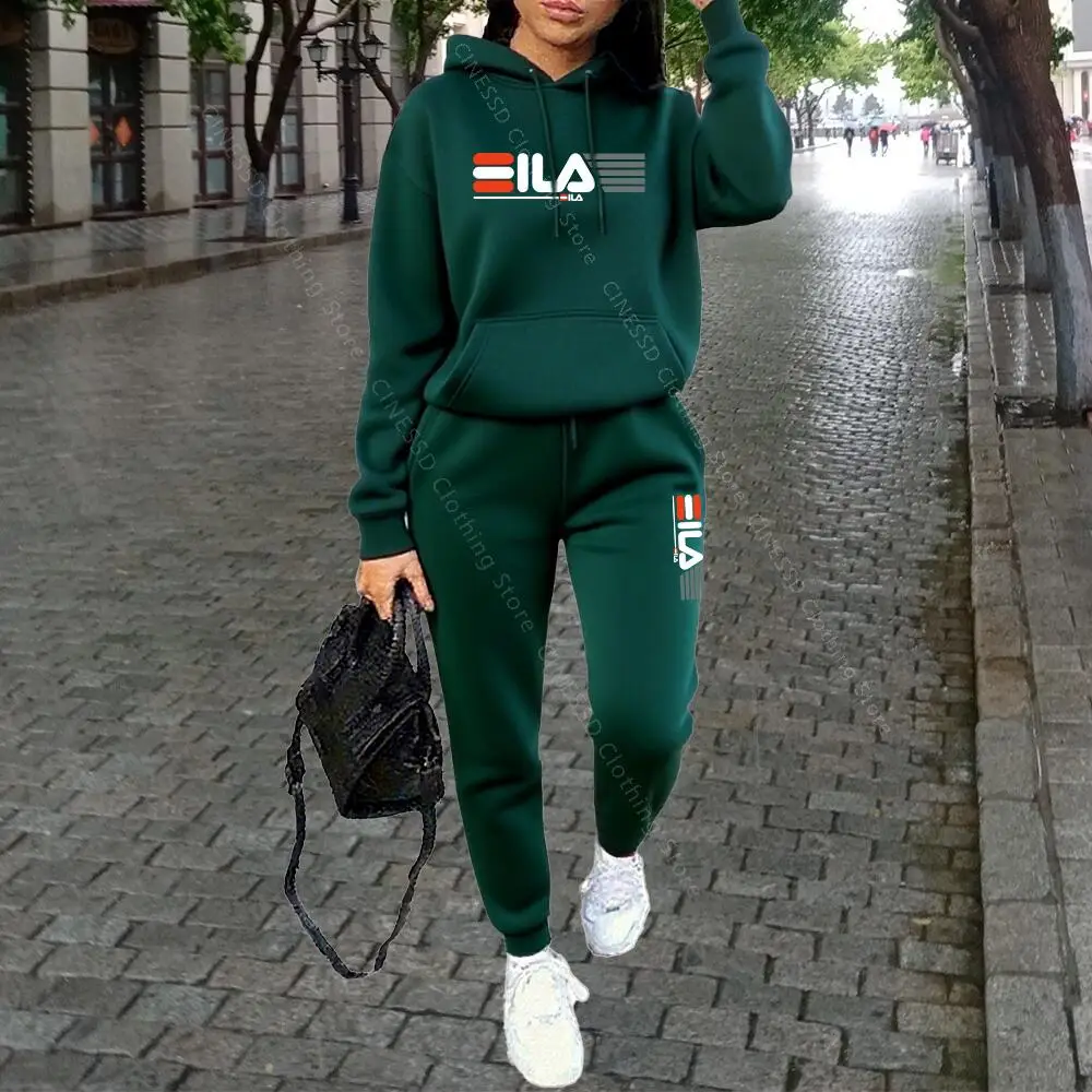 Luksusowy dres damski streetwear — bluza z kapturem i spodnie Czerwony