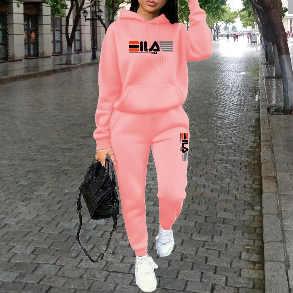 Luksusowy dres damski streetwear — bluza z kapturem i spodnie Khaki