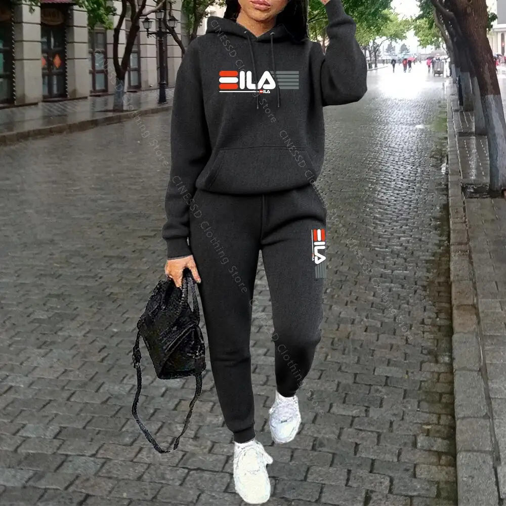 Luksusowy dres damski streetwear — bluza z kapturem i spodnie Królewski niebieski