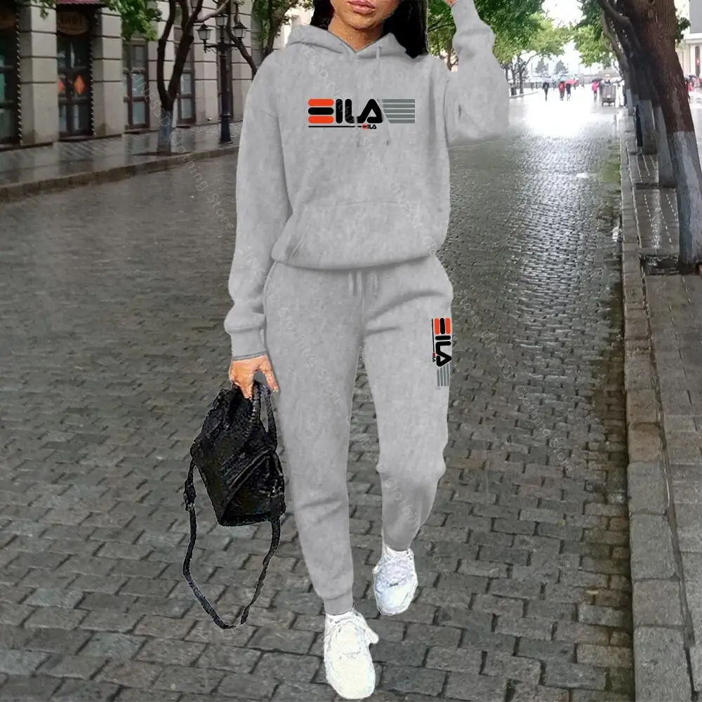 Luksusowy dres damski streetwear — bluza z kapturem i spodnie Niebieski