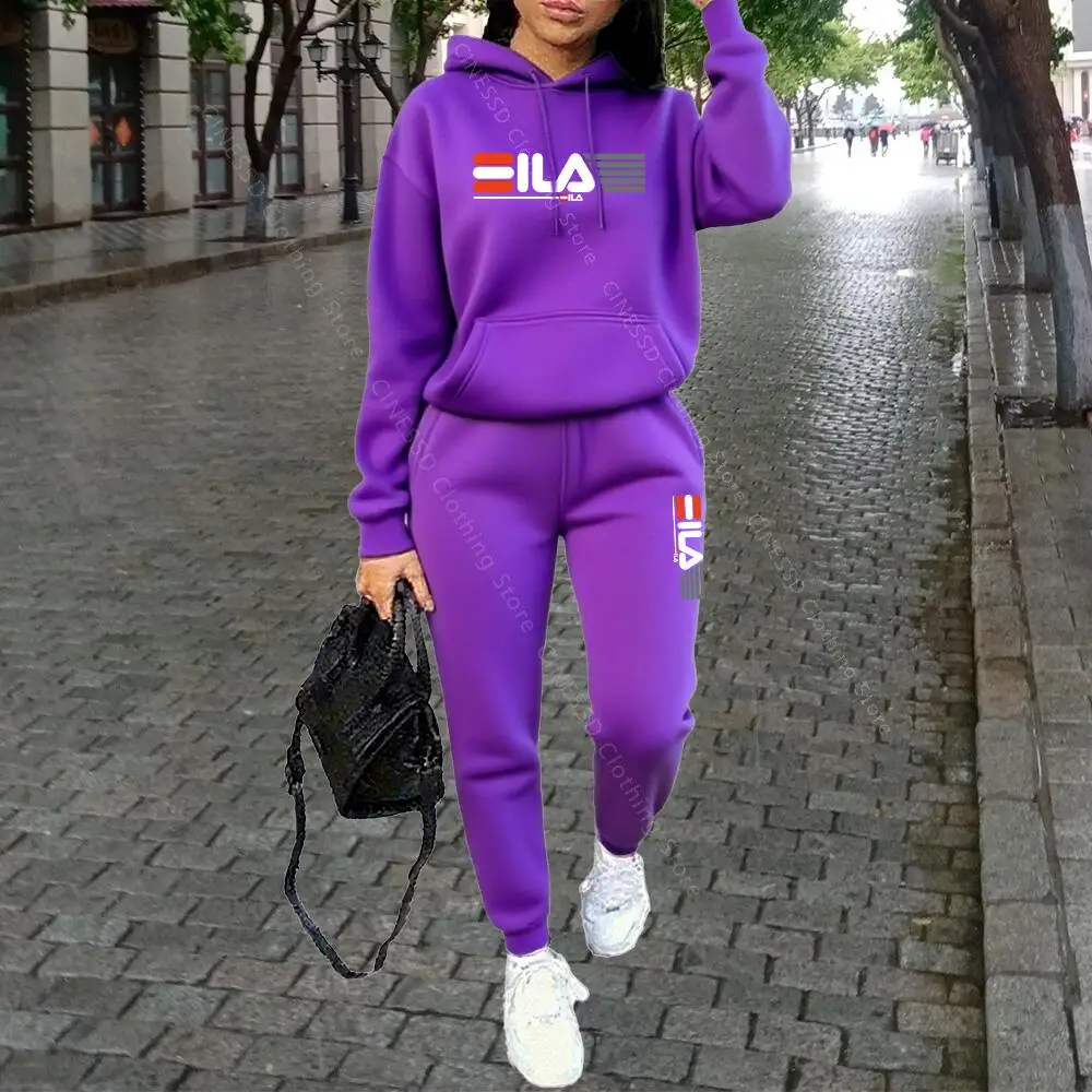 Luksusowy dres damski streetwear — bluza z kapturem i spodnie Pomarańczowy