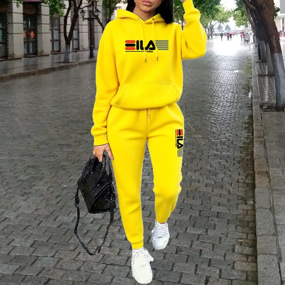 Luksusowy dres damski streetwear — bluza z kapturem i spodnie Różowy