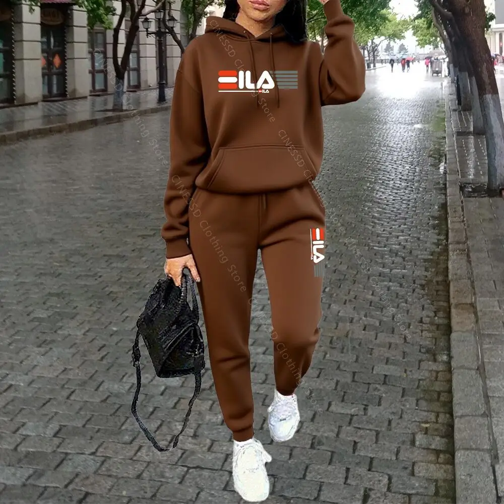 Luksusowy dres damski streetwear — bluza z kapturem i spodnie Szary