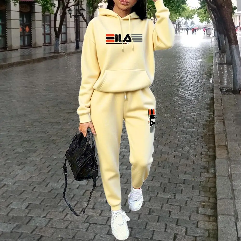 Luksusowy dres damski streetwear — bluza z kapturem i spodnie Złoto
