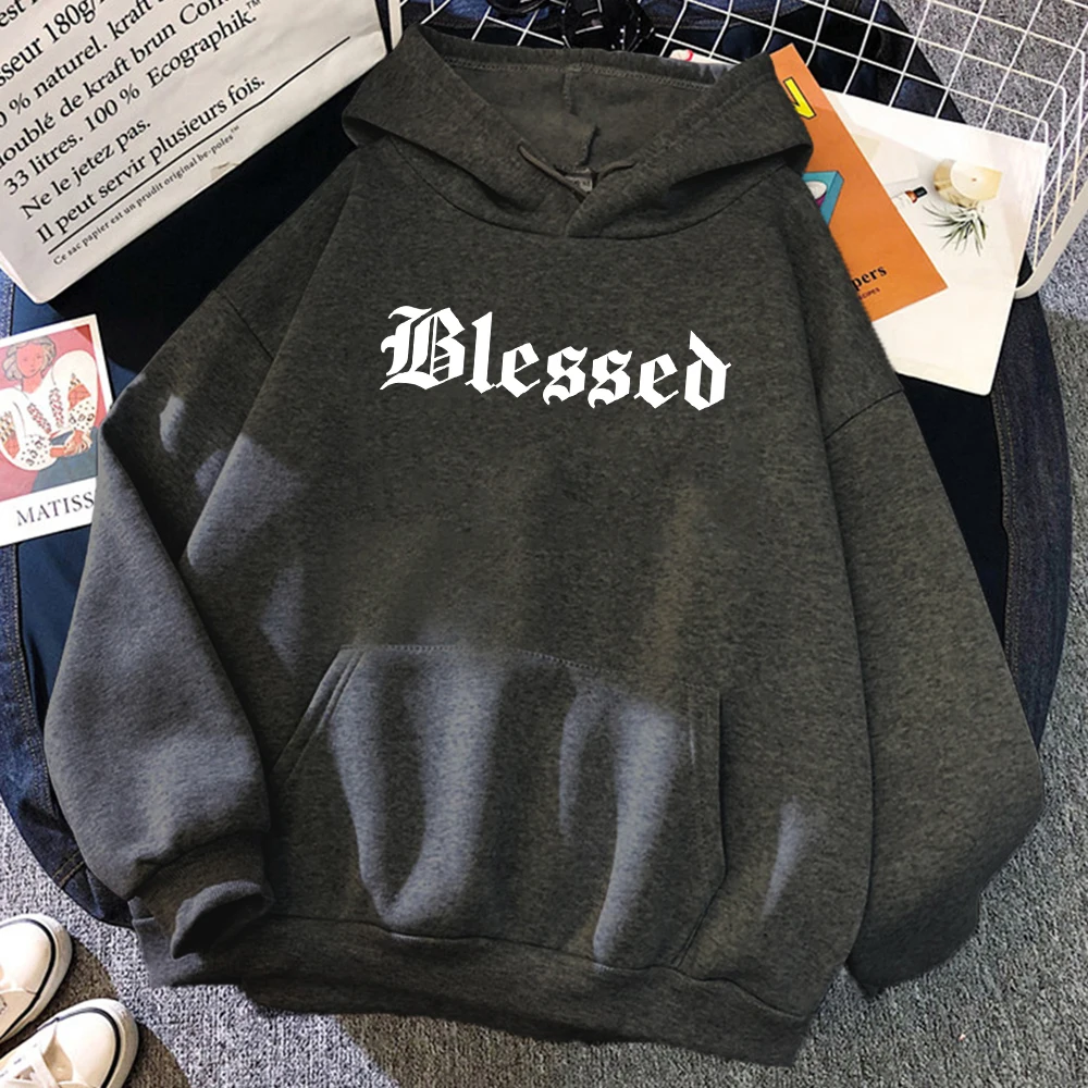 Luźna bluza polarowa z kapturem w stylu streetwear Ciemnoszary