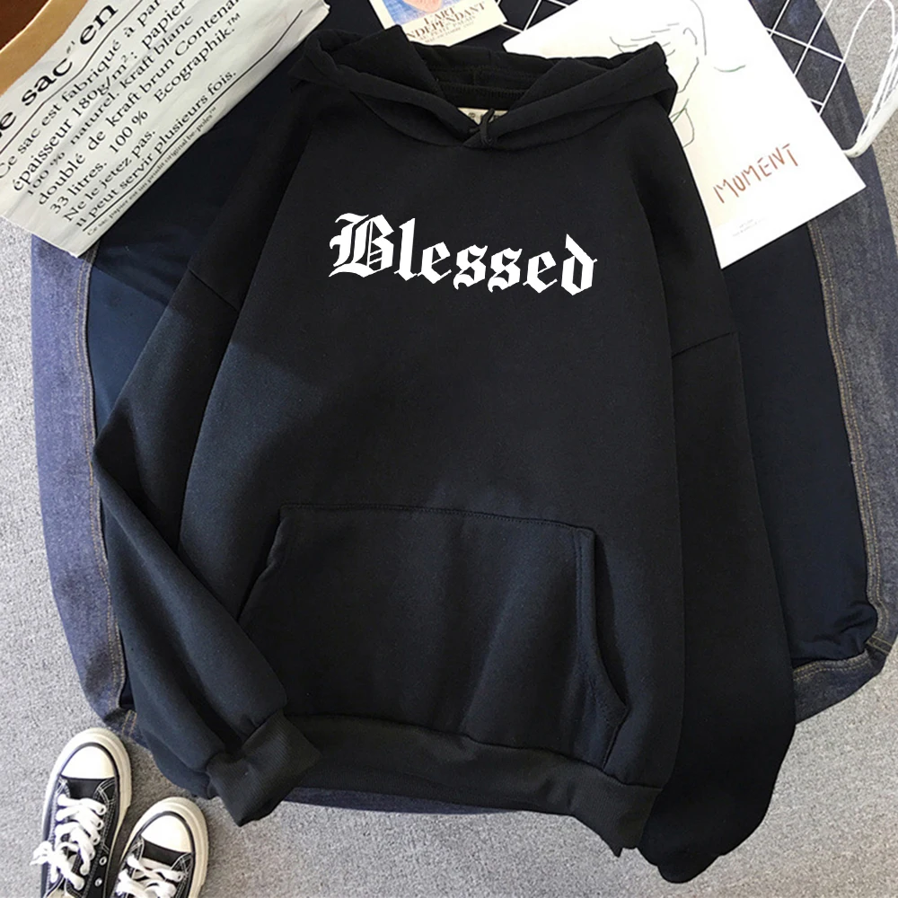 Luźna bluza polarowa z kapturem w stylu streetwear Czarny