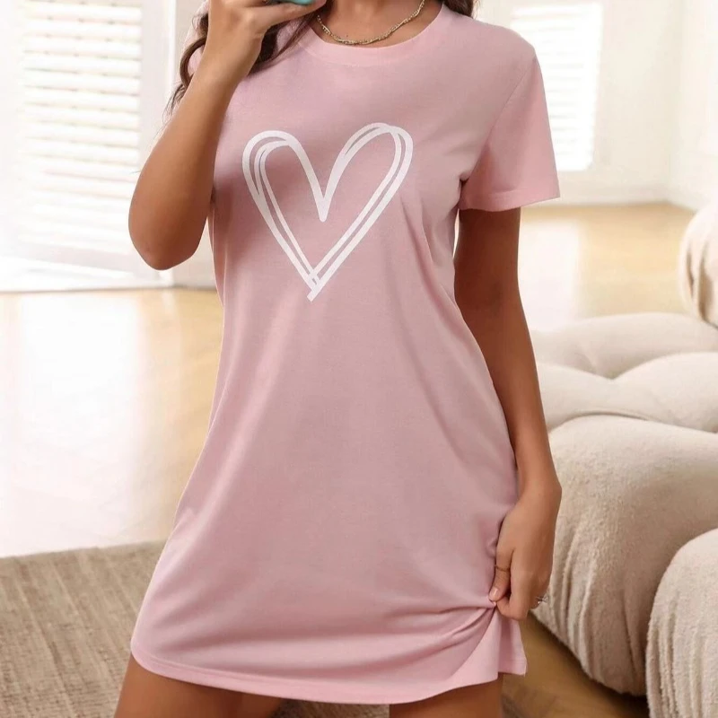 Luźna koszulka nocna bez rękawów z napisem love Różowy