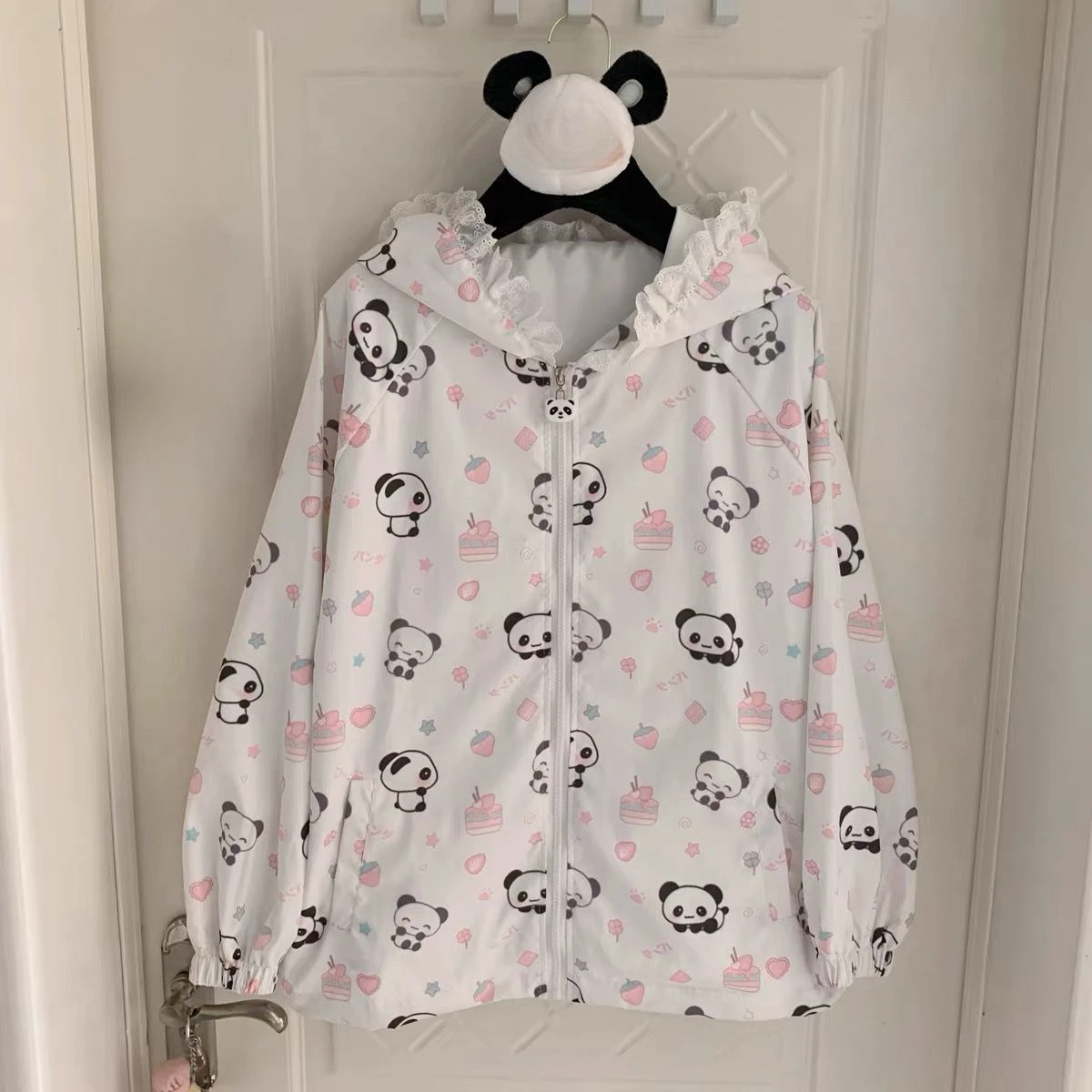 Luźna kurtka damska z kapturem w stylu kawaii Y2k Beżowy